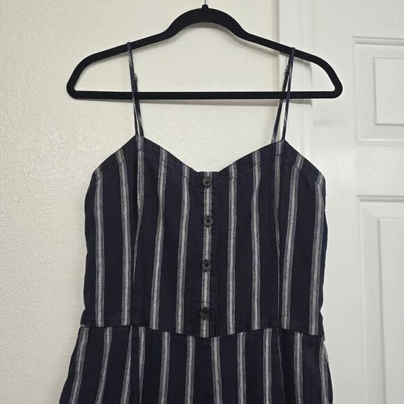 Abercrombie & Fitch Linen Blend Jumpsuit L Navy White Stripe Coastal Wide-leg - Picture 3 of 12